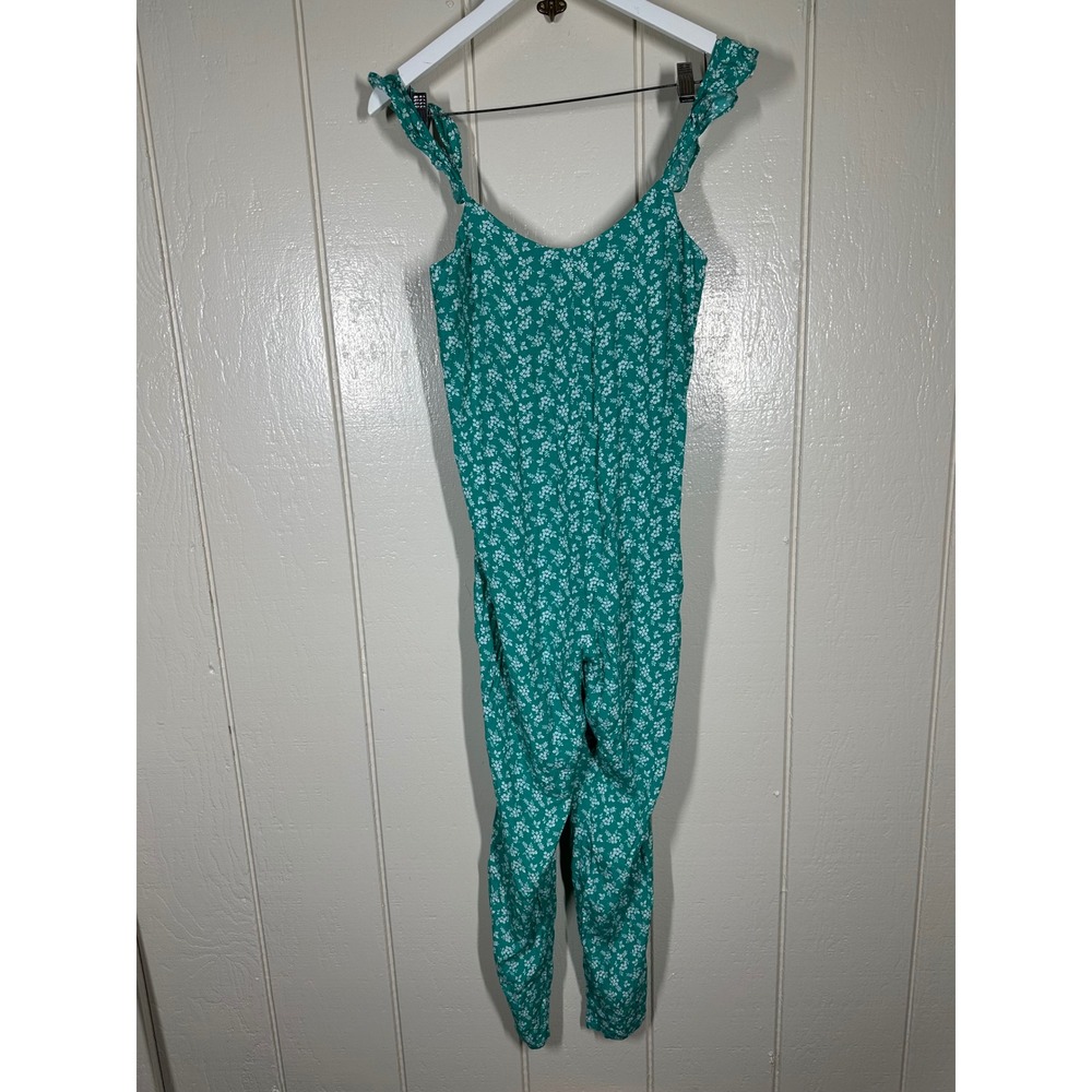 The Nines by Hatch Jumpsuit Women XS Green Floral Ruffle Strap Maternity 7530